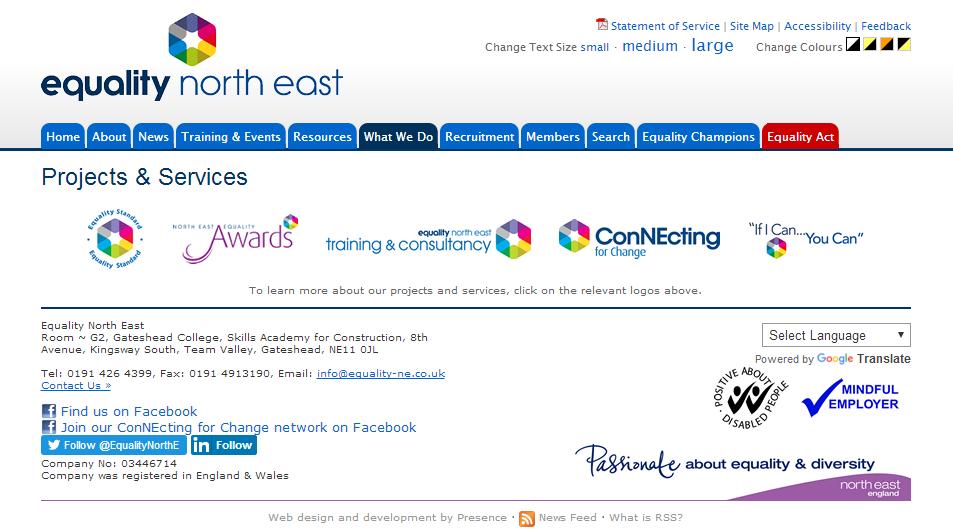 Equalities North East Home page Image of the Equalities North East website home page