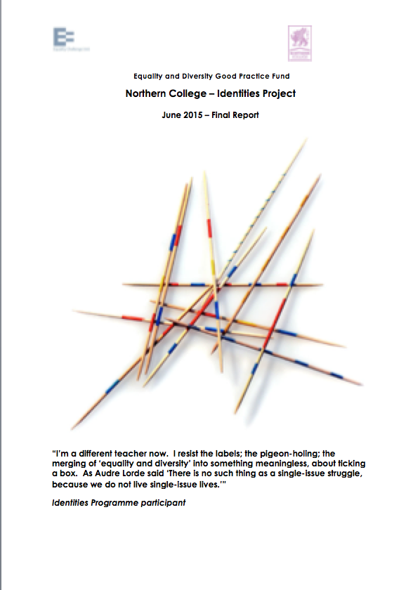 Screenshot showing the front cover of the final report of The Northern College Identities Programme  (2014/15) one of the Skills Funding Agency/ECU Good Practice fund Projects (2014/15)