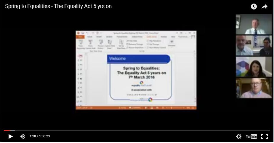 Spring to Equalities: The Equality Act 5 years on Image of the you tube video recording of the Equality Act - 5 years on webinar